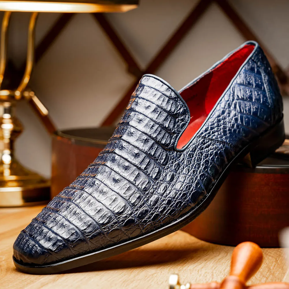 Marco Di Milano Trento in Navy Caiman Crocodile Loafers