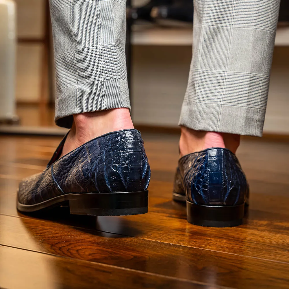 Marco Di Milano Trento in Navy Caiman Crocodile Loafers