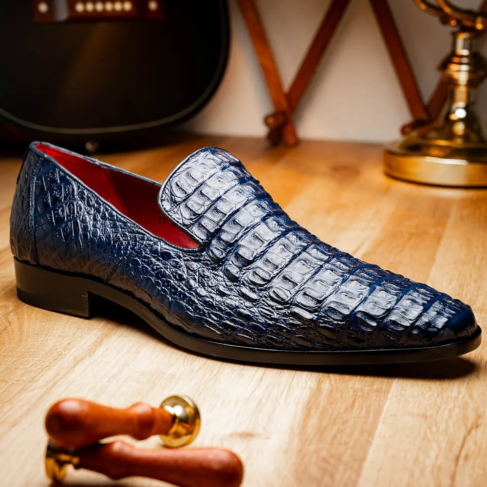 Marco Di Milano Trento in Navy Caiman Crocodile Loafers