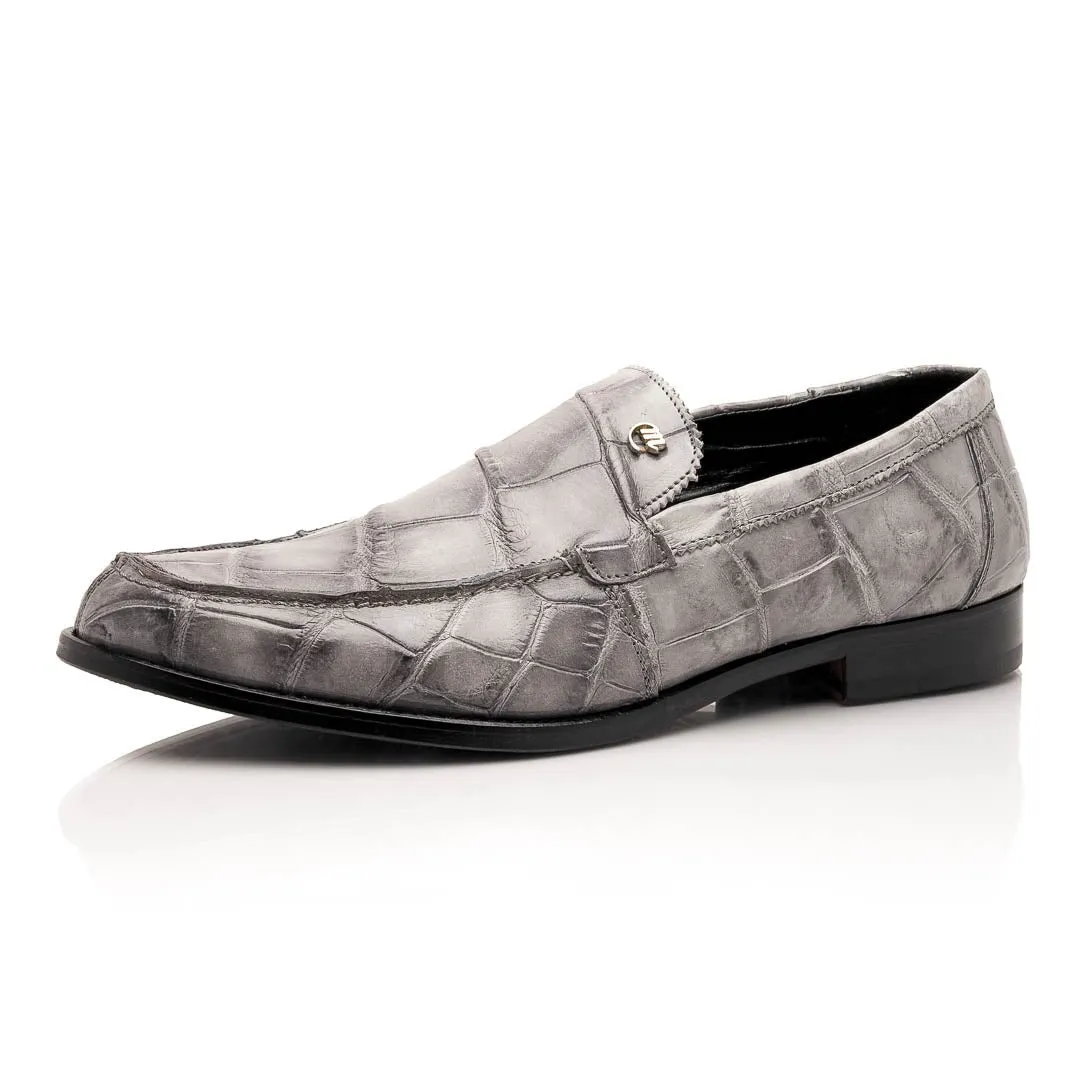 Mauri Chapel in Light Grey Mens Exotic Alligator Slip-on Loafers