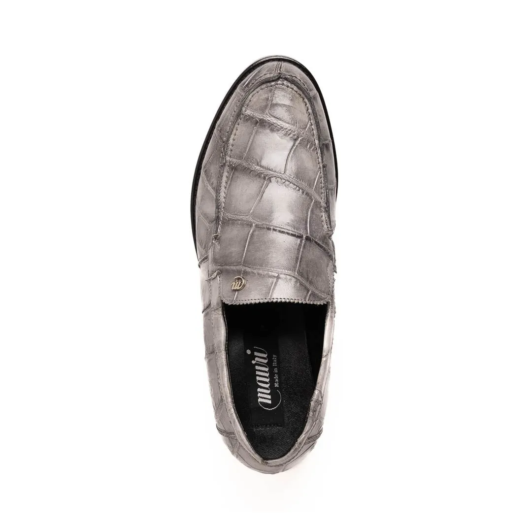 Mauri Chapel in Light Grey Mens Exotic Alligator Slip-on Loafers