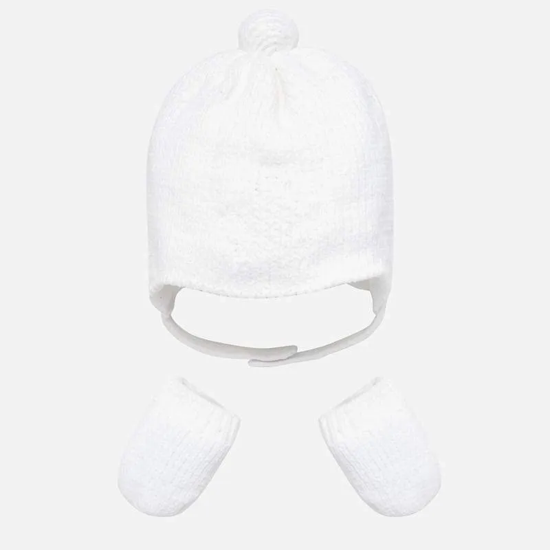 Mayoral White Hat & Mittens Gift Set