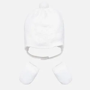 Mayoral White Hat & Mittens Gift Set