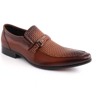 Men “SHAD” Textured Vamp Moc Toe Formal Dual Shade Buckle  Loafer Shoes