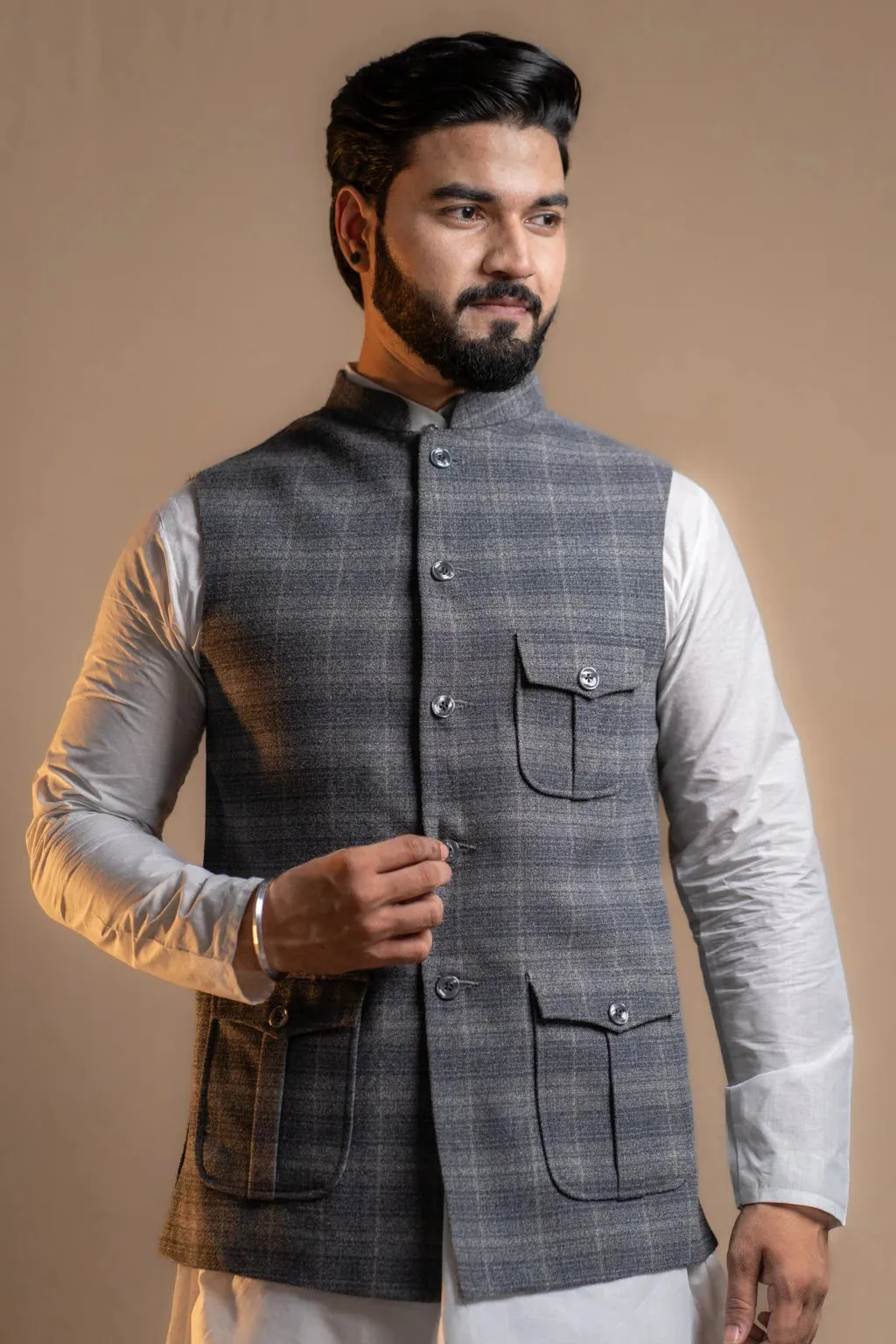 Men's Light Grey Nehru Jacket