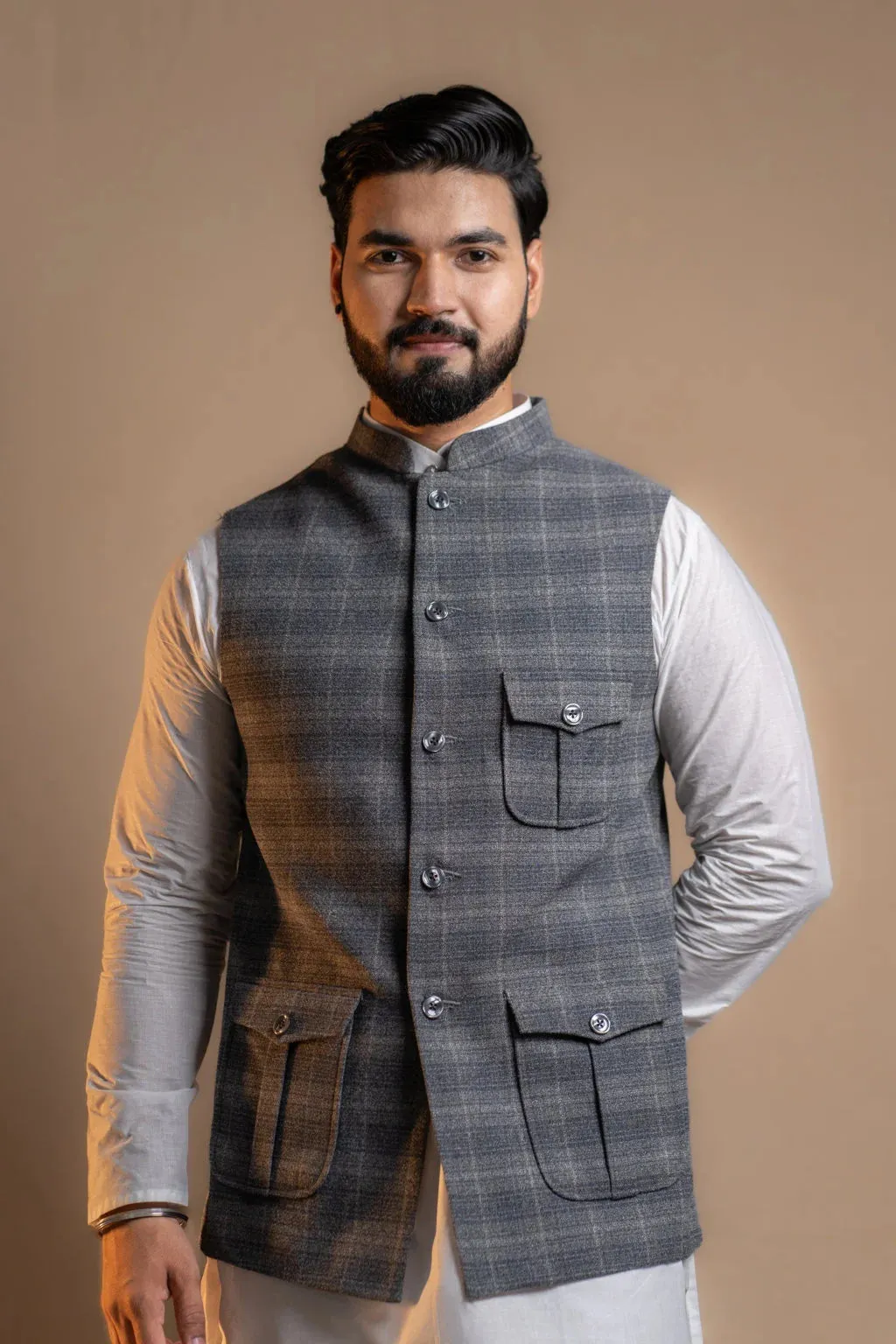 Men's Light Grey Nehru Jacket