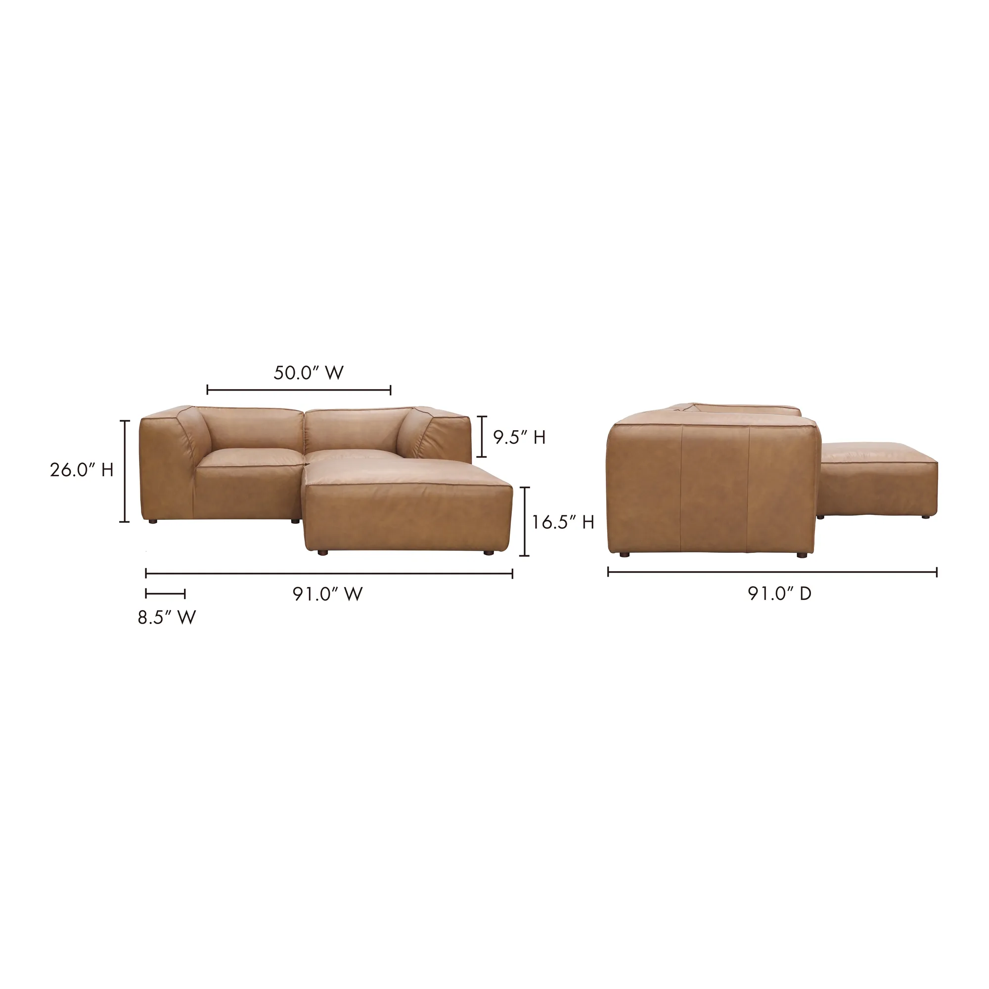 Moe's Home Collection Form Nook Modular Sectional ~ Sonoran Tan Leather