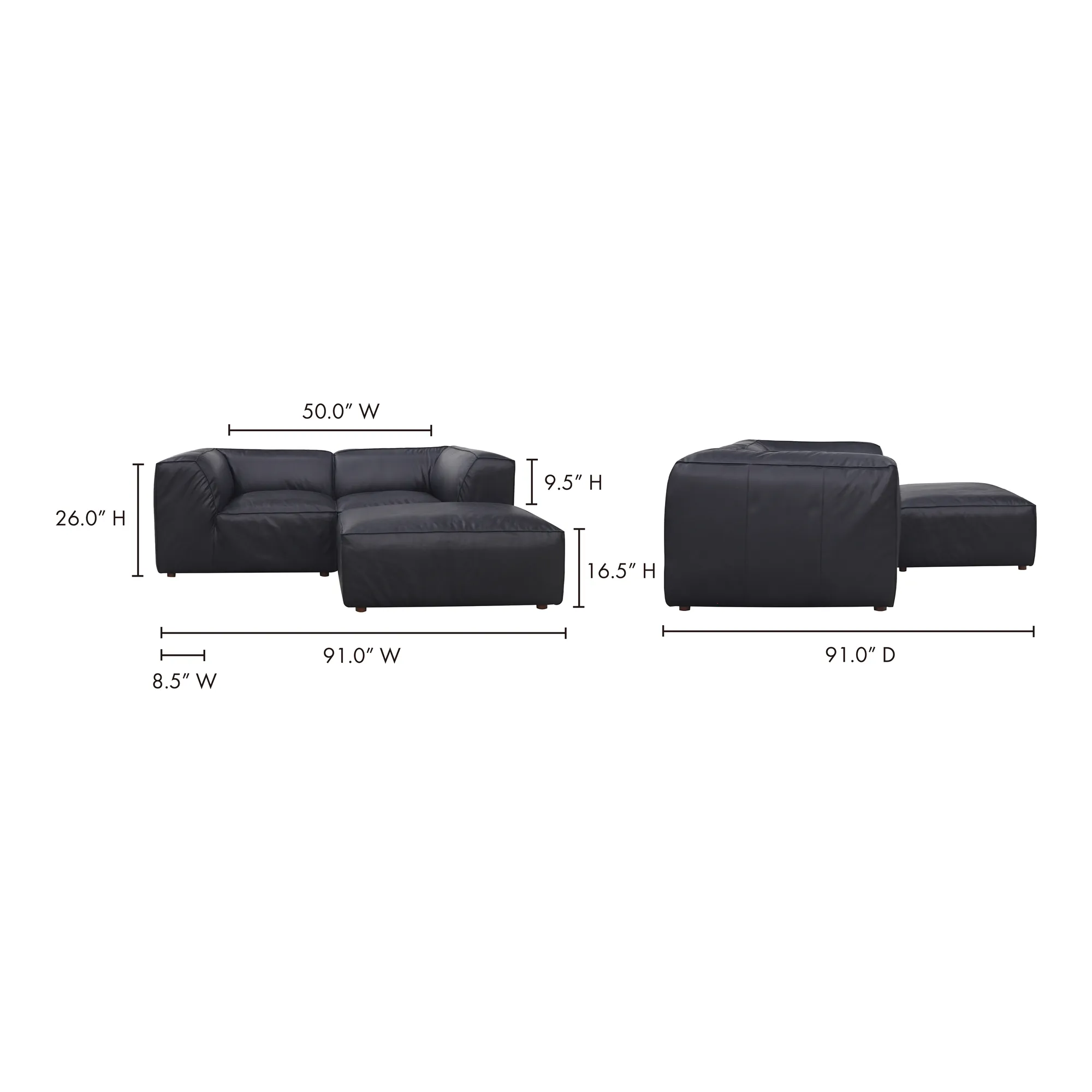 Moe's Home Collection Form Nook Modular Sectional ~ Vantage Black Leather