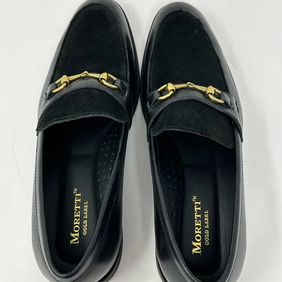 Moretti Gold Label Dickens Men’s Sz 10.5 D Black Suede Top Leather Loafers O0