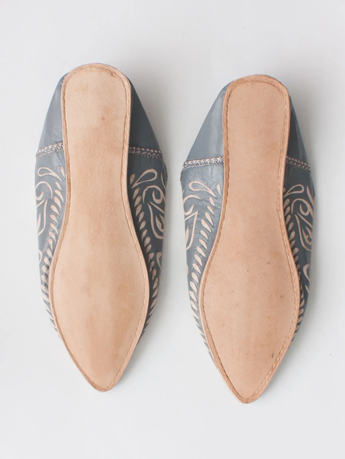 Moroccan Decorative Babouche Slippers, Grey