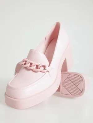 Noella Square Toe Platform Heel Loafer - Light Pink