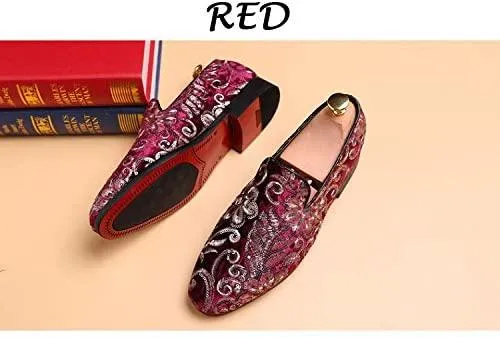 NXY Men's Loafers Velvet Sequins Embroidered Smoking Slippers