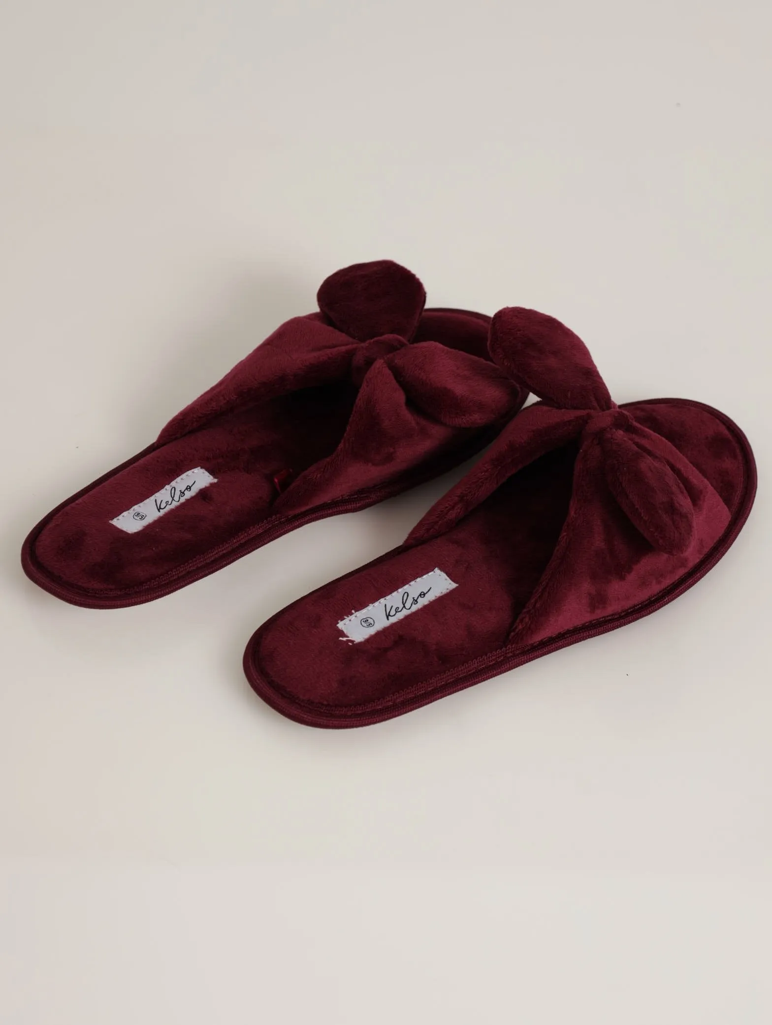 Open Toe Bow Slipper - Burgundy