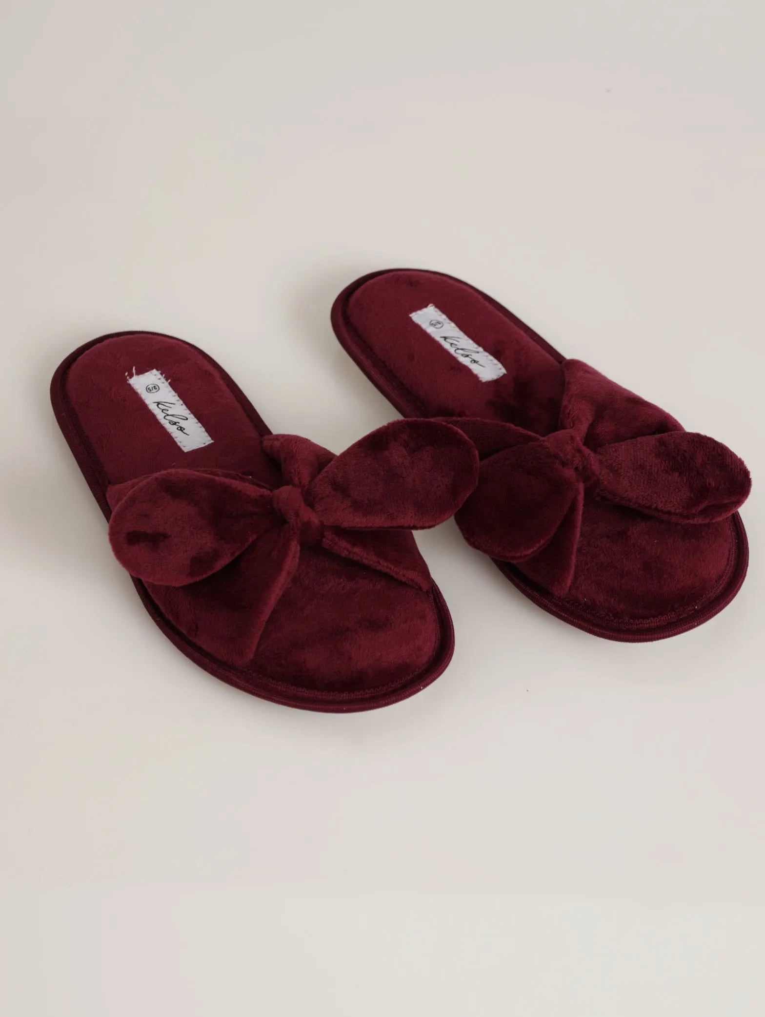 Open Toe Bow Slipper - Burgundy
