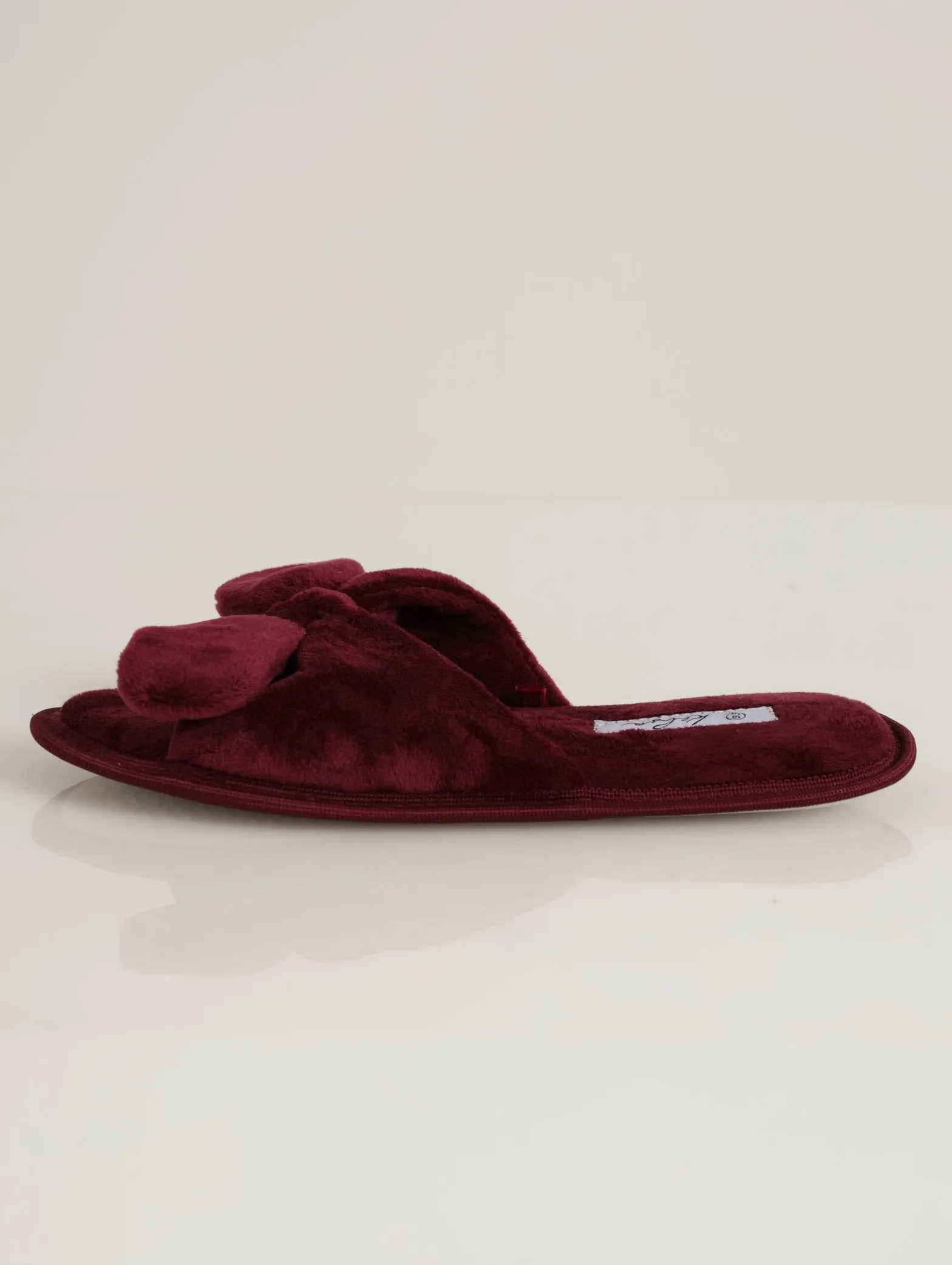 Open Toe Bow Slipper - Burgundy