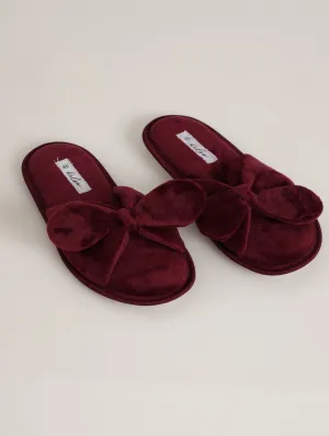 Open Toe Bow Slipper - Burgundy