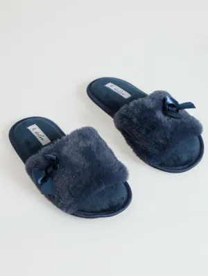 Open Toe Fur Slipper - Blue