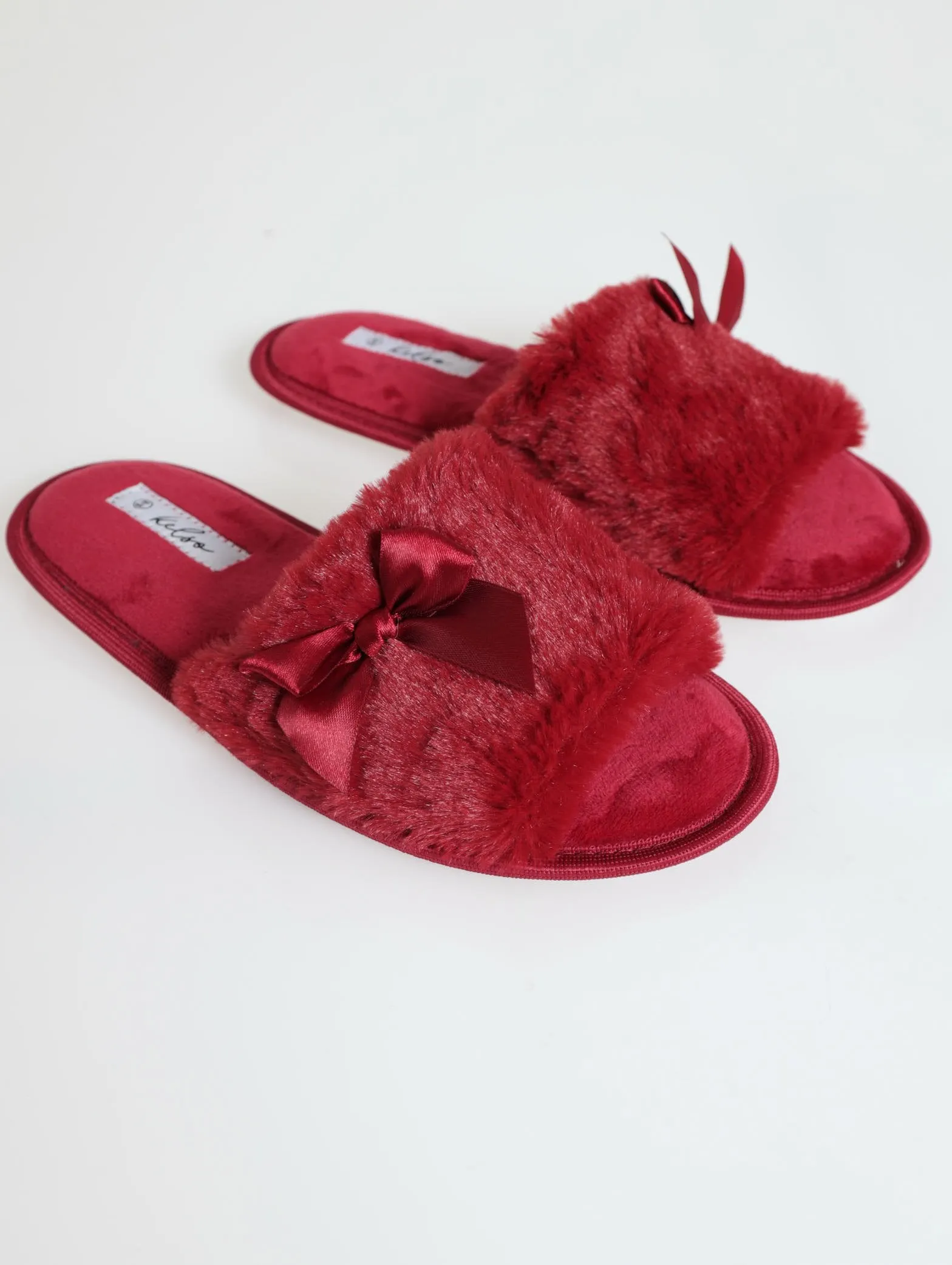 Open Toe Fur Slipper - Burgundy