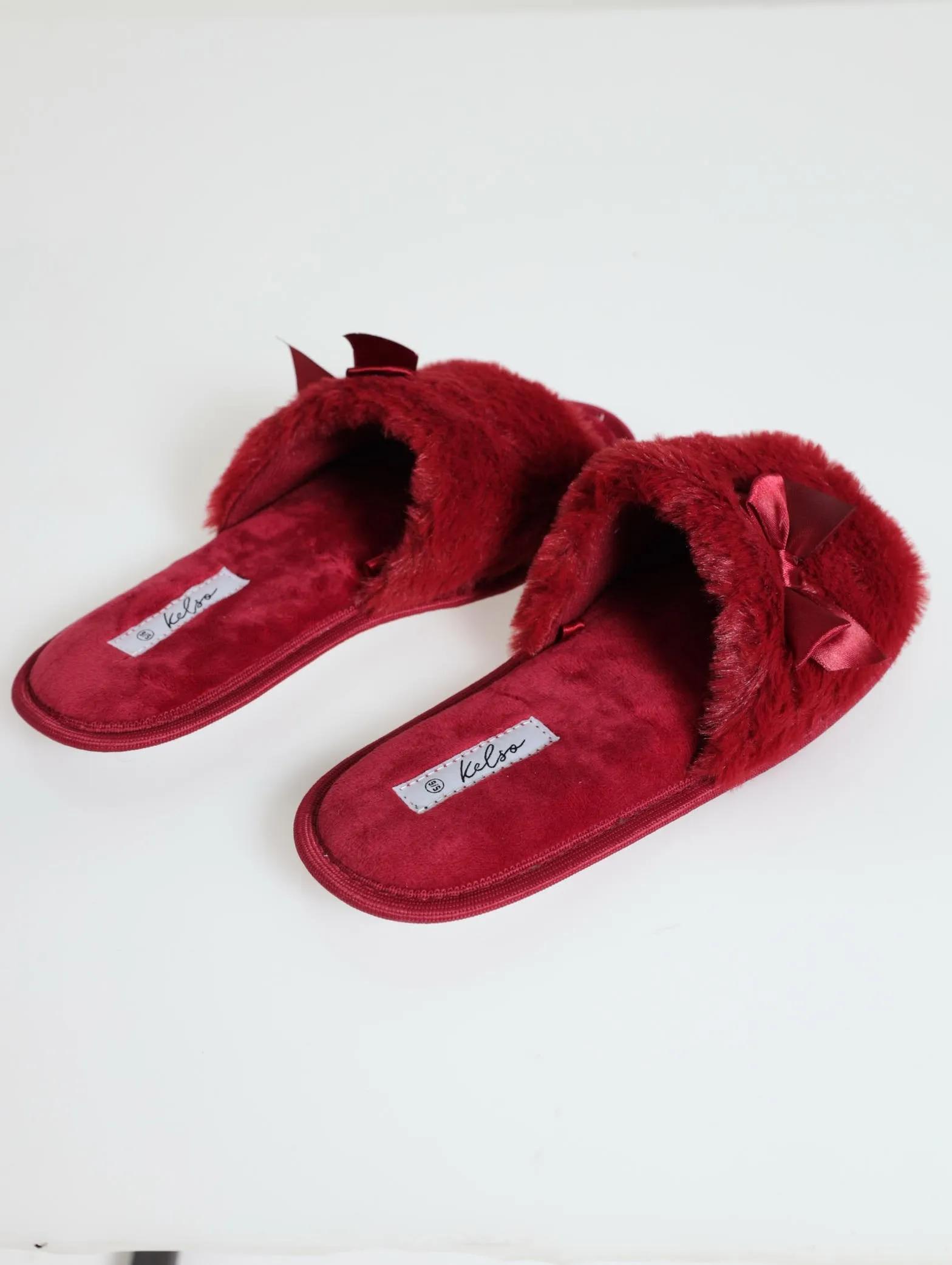 Open Toe Fur Slipper - Burgundy
