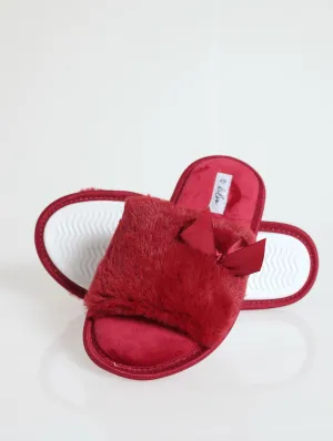 Open Toe Fur Slipper - Burgundy