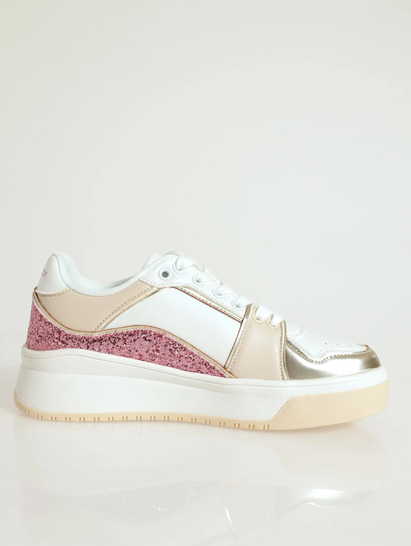 Panel Detail Stacked Court Sneaker - Natural