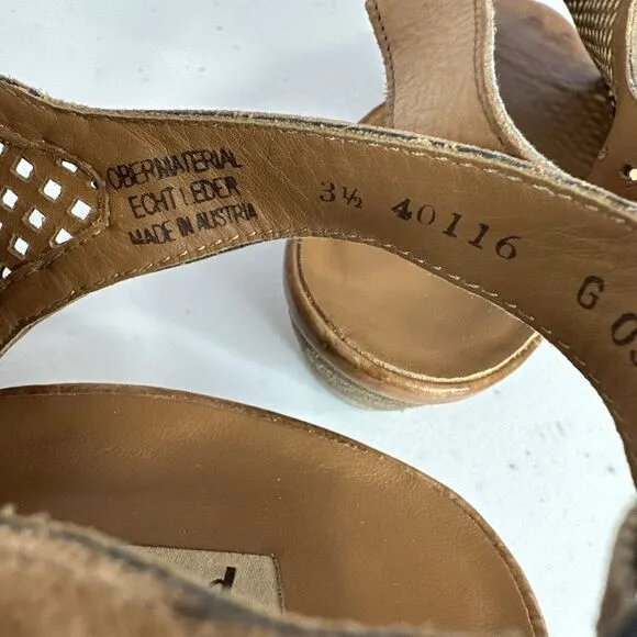 Paul Green Shoe Womens 6 Tan Leather Camel Perforated Lois Open Toe Sandal