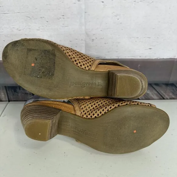 Paul Green Shoe Womens 6 Tan Leather Camel Perforated Lois Open Toe Sandal