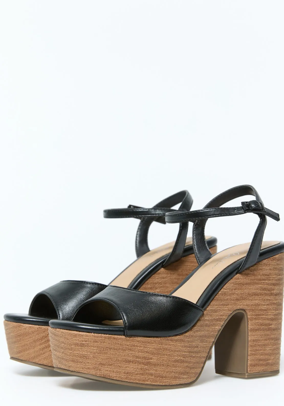 Peep Toe Clog Sandals - Black