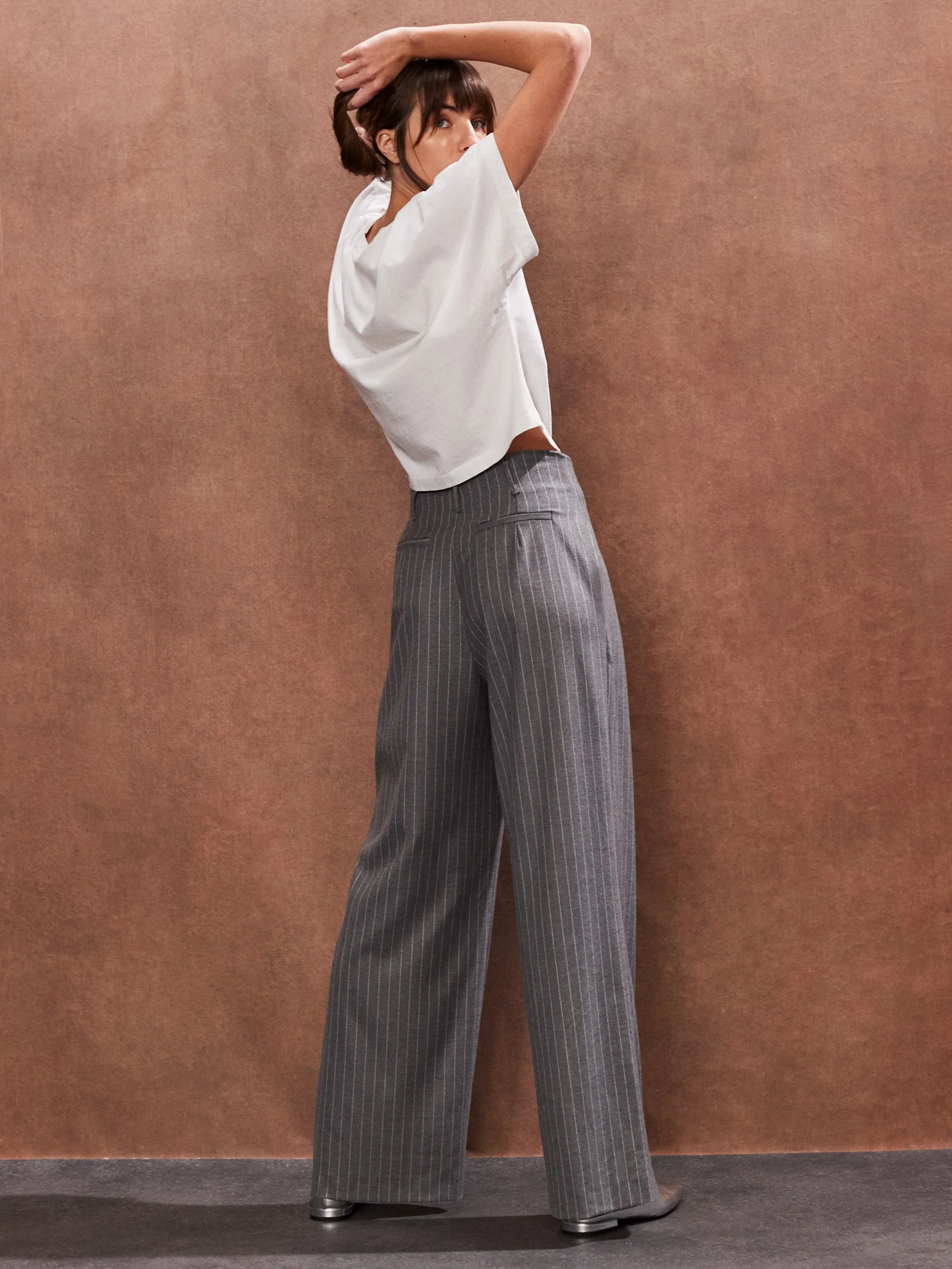 Petite Grey Pinstripe High Waist Trousers