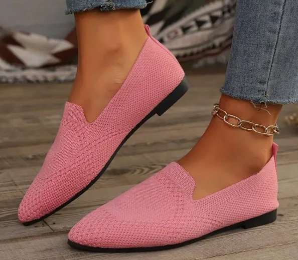 Pointed Knit Slip-On Loafers