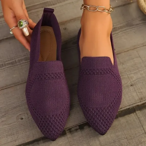 Pointed Knit Slip-On Loafers