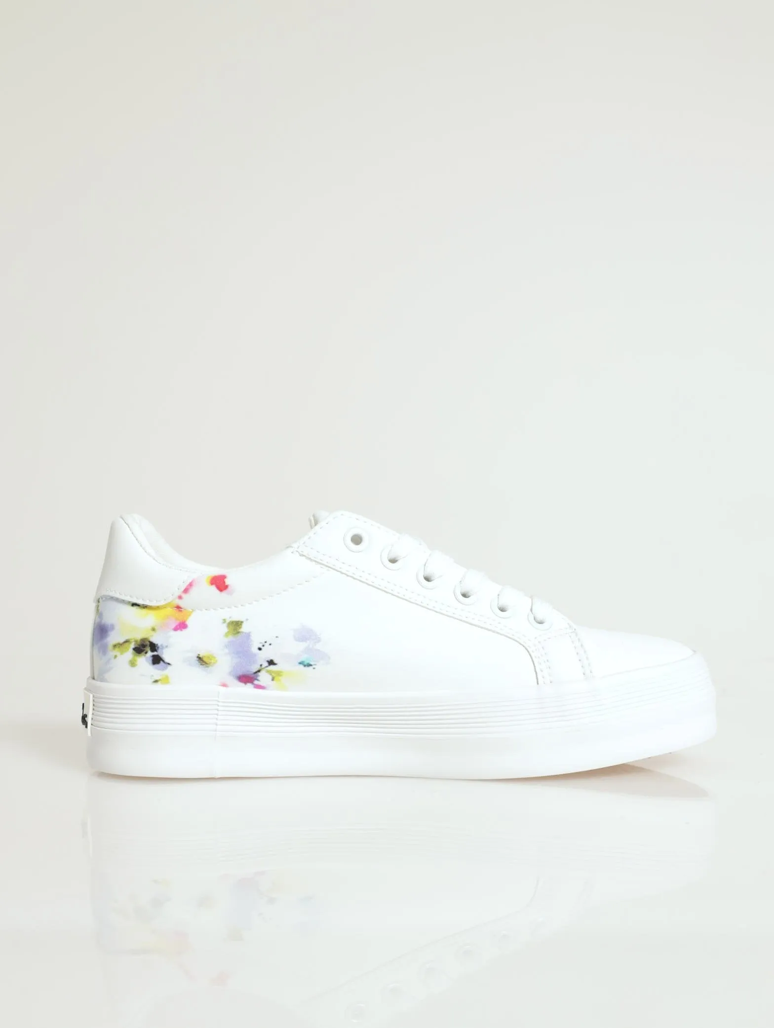 Print Detail Pu Lace-Up Platform Sneaker - White/Blue