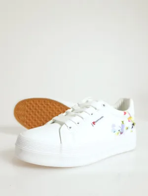 Print Detail Pu Lace-Up Platform Sneaker - White/Blue