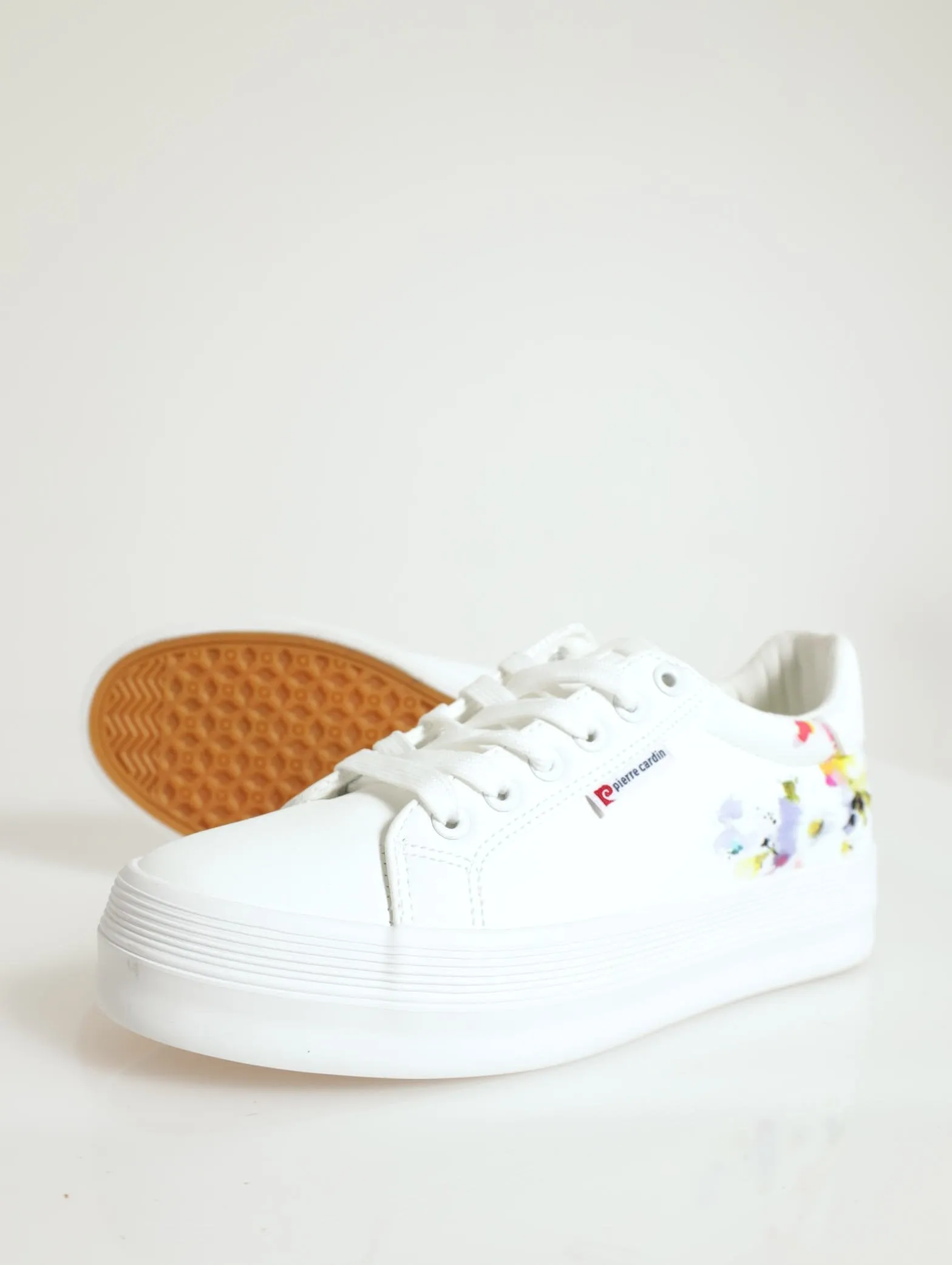 Print Detail Pu Lace-Up Platform Sneaker - White/Blue