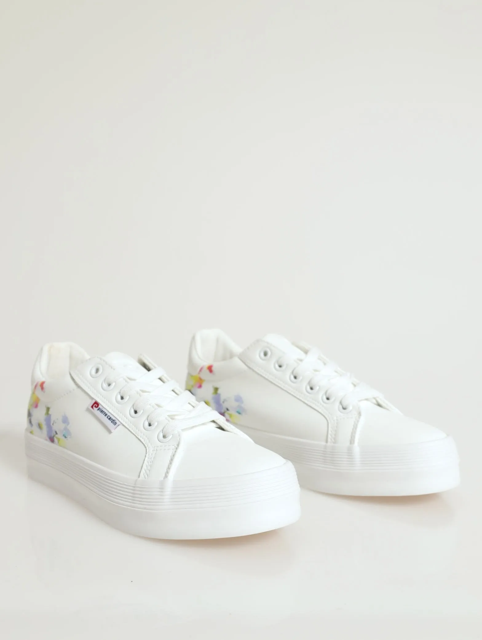 Print Detail Pu Lace-Up Platform Sneaker - White/Blue