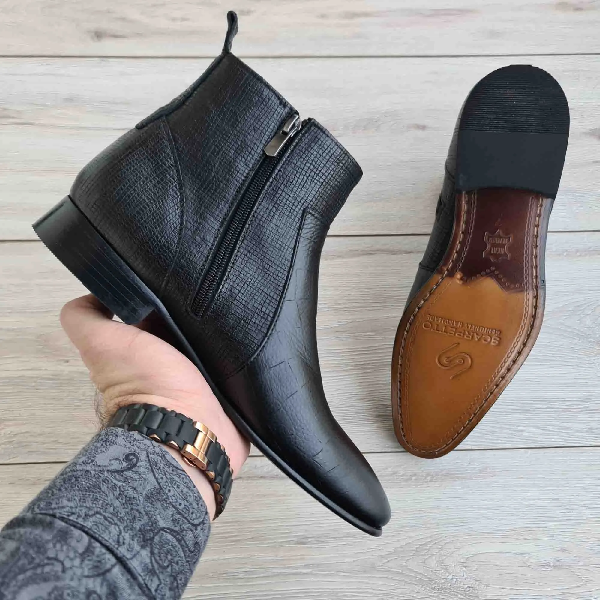 Raphael Black Men's Chelsea Genuine Croco Leather Boots