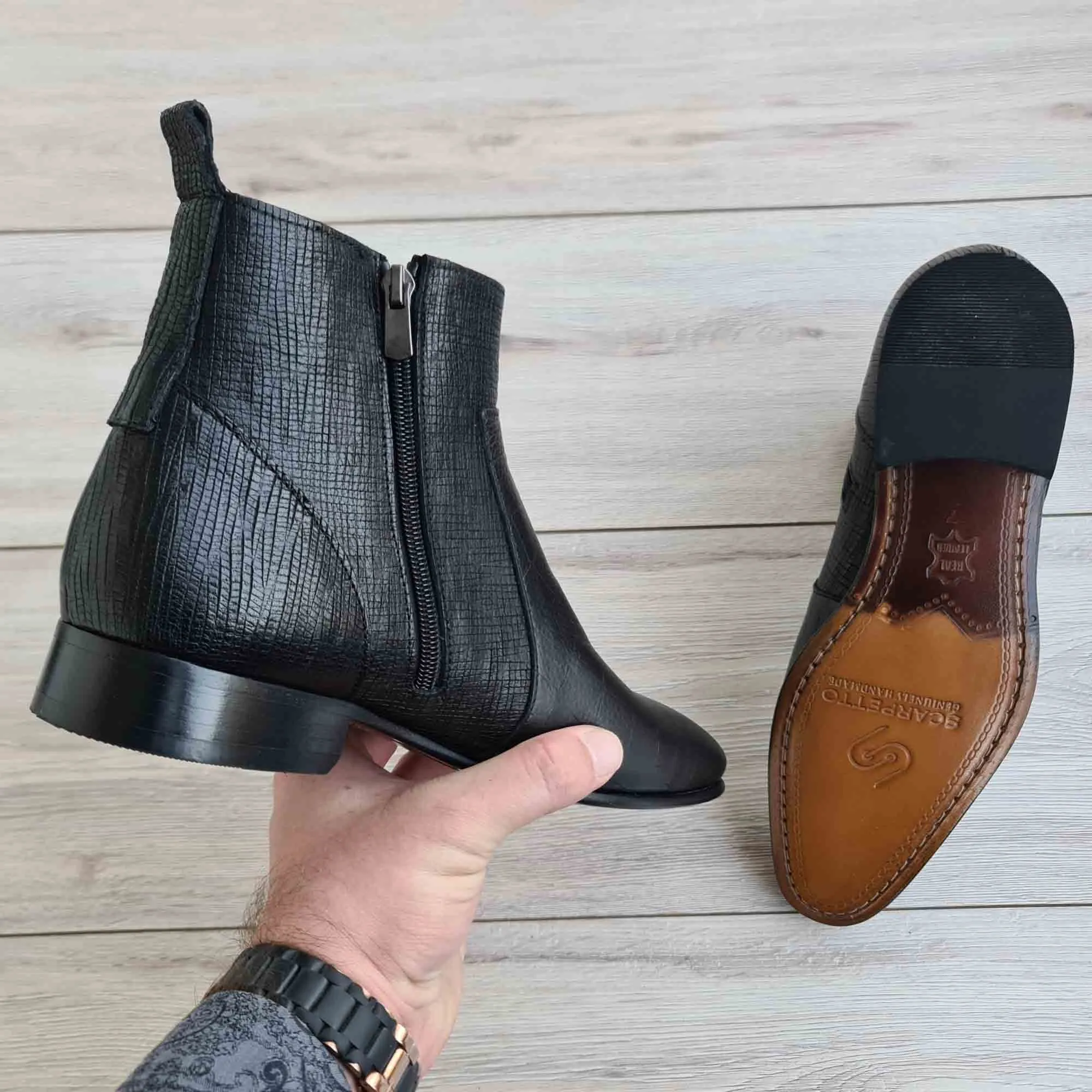 Raphael Black Men's Chelsea Genuine Croco Leather Boots
