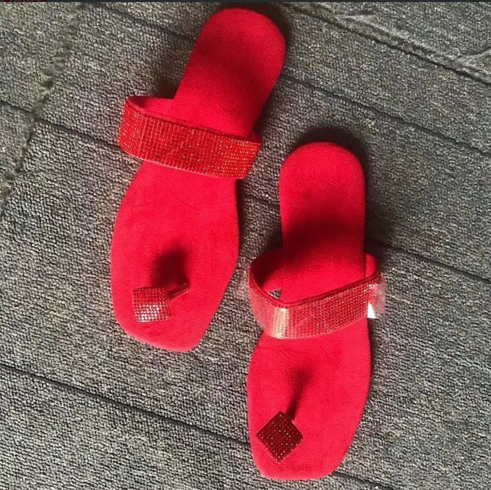 Red square toe sandals