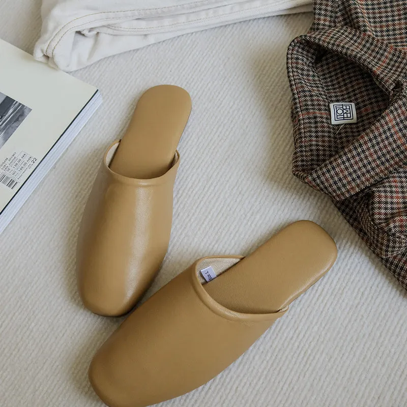 Sheepskin Simple Slippers Couple Home Shoes Indoor Leather