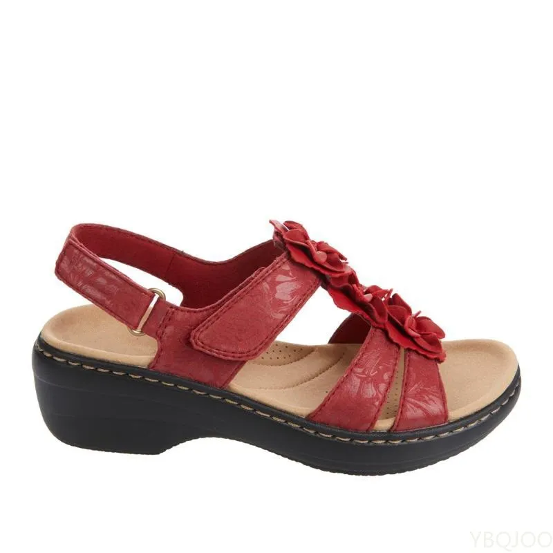 Shoes Summer 43 Round Toe Flower Velcro Sandals Wedge Roman Sandals Leather Sandals Sandals