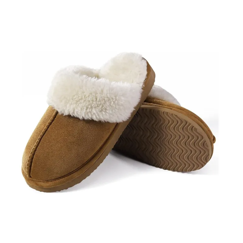 Soft Pull-On Slippers With Faux Fur Lining And Memory Foam