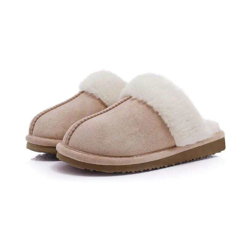 Soft Pull-On Slippers With Faux Fur Lining And Memory Foam