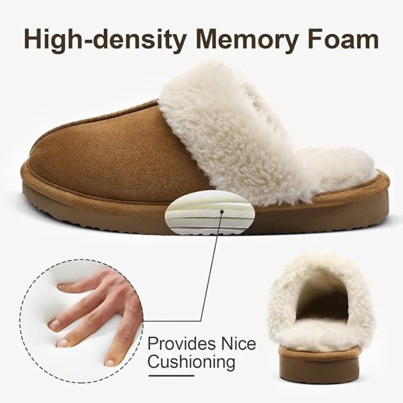 Soft Pull-On Slippers With Faux Fur Lining And Memory Foam