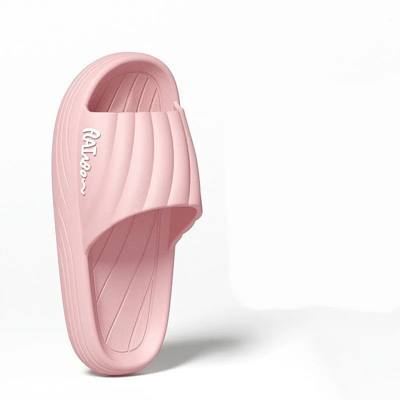 Solid Stripe Thick-soled Slippers Summer Non-slip Floor Bathroom Home Slipper For Women Men's House Shoes