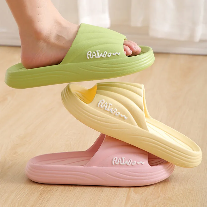 Solid Stripe Thick-soled Slippers Summer Non-slip Floor Bathroom Home Slipper For Women Men's House Shoes
