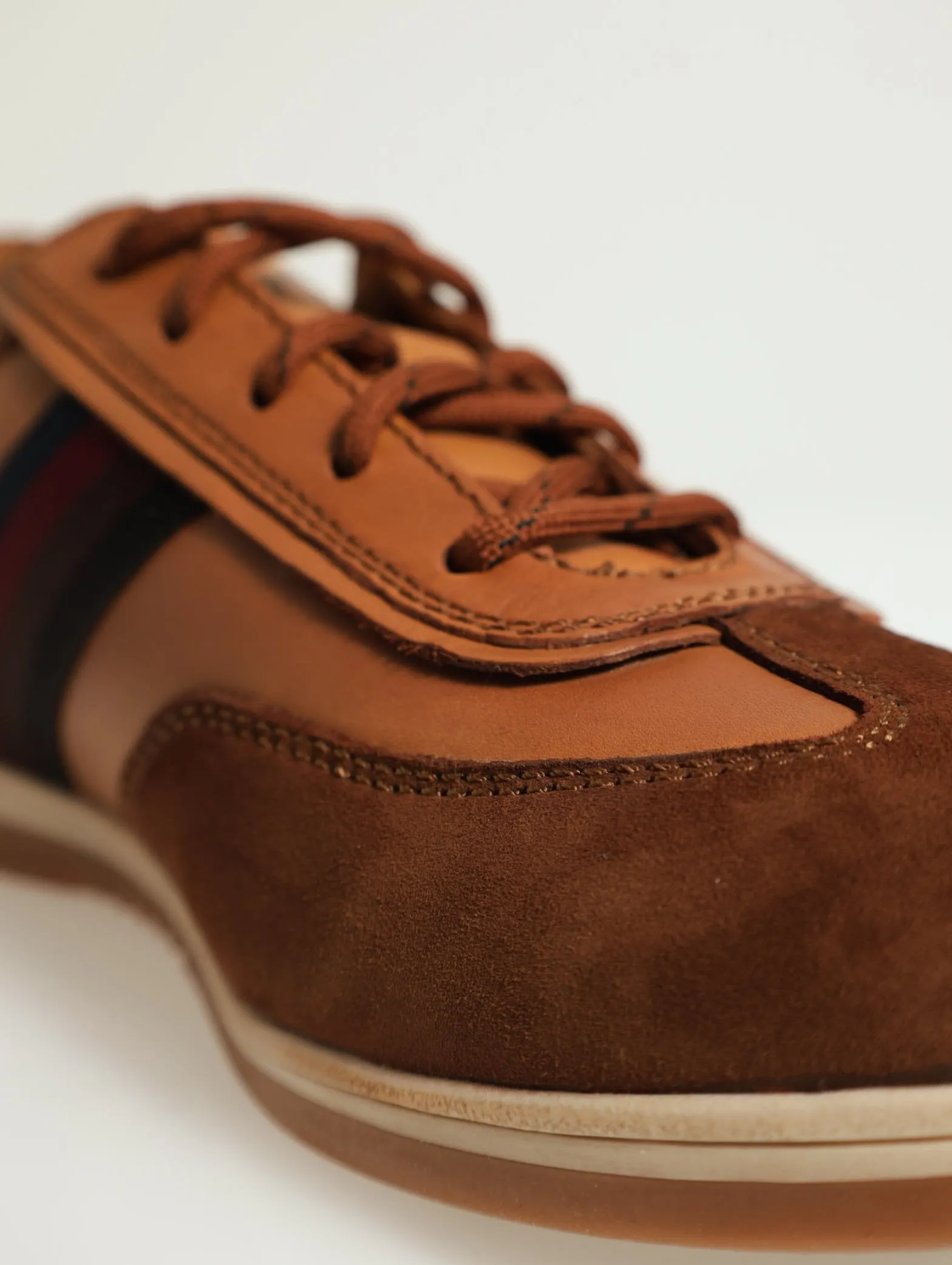 Sueded Panel Lace Up With Tape Detail - Tan