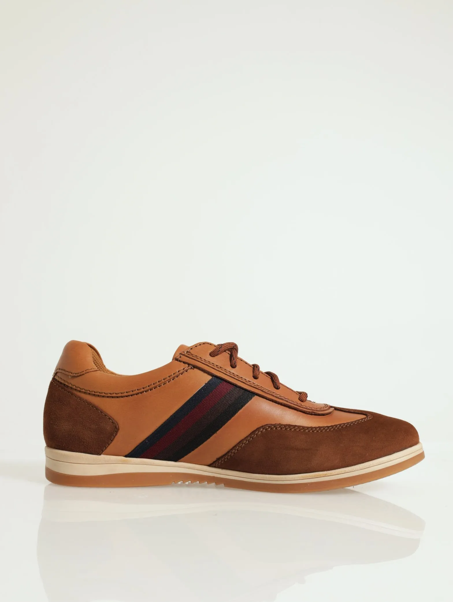Sueded Panel Lace Up With Tape Detail - Tan