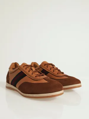 Sueded Panel Lace Up With Tape Detail - Tan