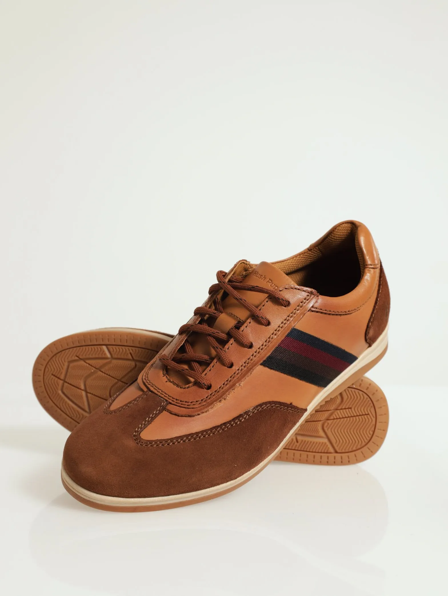Sueded Panel Lace Up With Tape Detail - Tan
