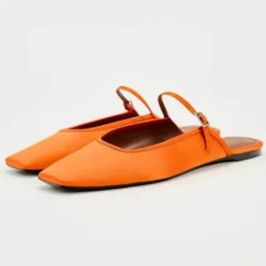 Summer Flat Sandals Woman 2025 New Square Toe Buckle Strap Breathable Satin Leisure Slingbacks Chic Mules Shoes for Ladies